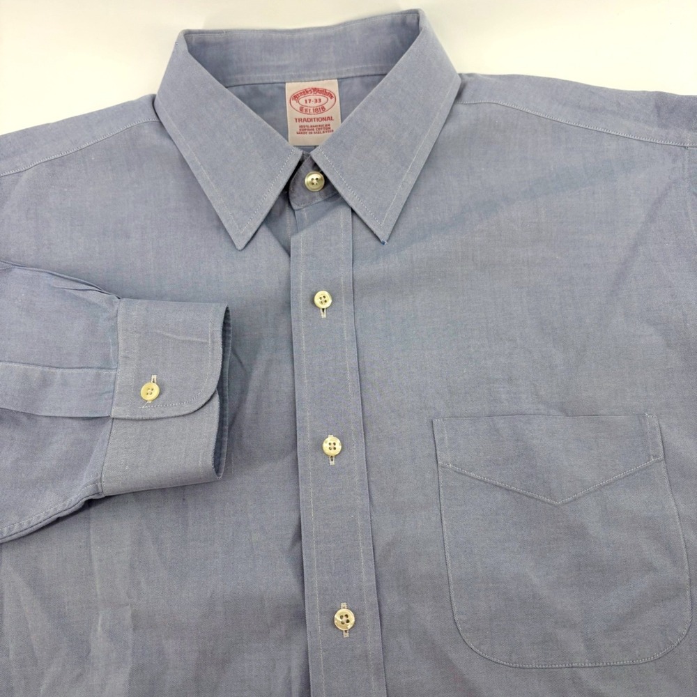 Brooks Brothers Mens 17-33 Traditional Fit Supima Cotton Dress Shirt Blue